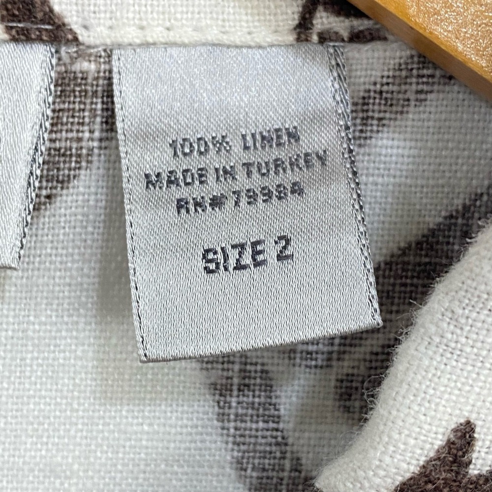 Chicos Shirt Large 2 Brown Linen Geometric Camp Top Gauze Safari Vacation Resort - Picture 5 of 9